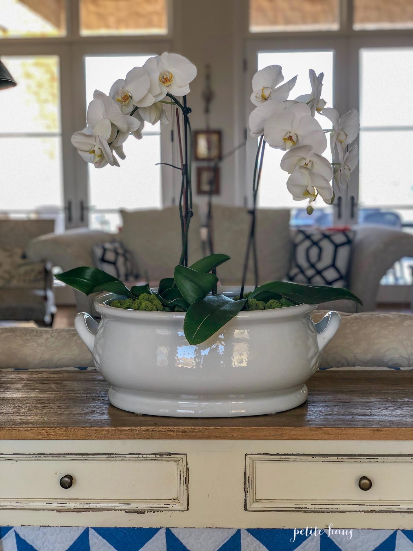 DIY Orchid Dough Bowl Centerpiece - Petite Haus  Orchid flower  arrangements, Orchids, Diy orchids