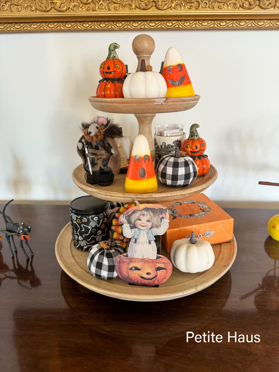 Halloween Gnome With Striped Hat for Tiered Tray Decor, Gothic